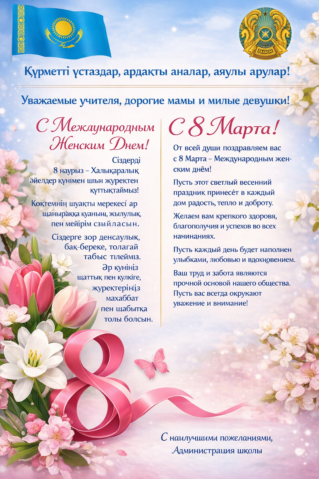 Құрметті ұстаздар, ардақты аналар, аяулы арулар!
